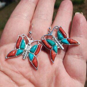 Jay King DTR Butterfly Turquoise coral earrings 925 Sterling Silver Very cute